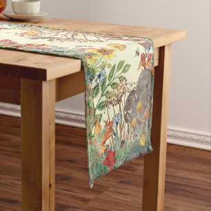 Fall Nature Yellow Squirrel Leaf Bird Woodland Short Table Runner