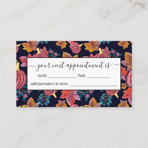 Fall Navy Pumpkin Leaves Watercolor Pattern Appointment Card