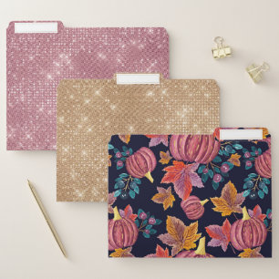 Fall Navy Pumpkin Leaves Watercolor Pattern File Folder