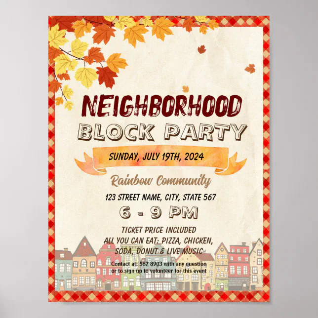Fall Neighborhood Block Party event template Poster | Zazzle