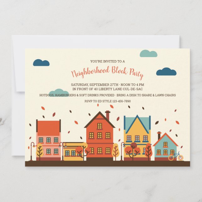 Fall Neighborhood Block Party Invitation (Front)