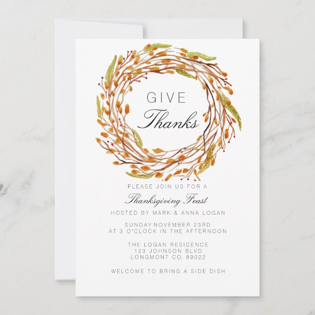 Fall Nest Thanksgiving | Watercolor Invitation (Front)