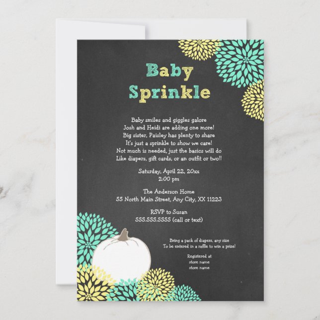 Fall Neutral Baby Sprinkle Invites, white pumpkin Invitation (Front)
