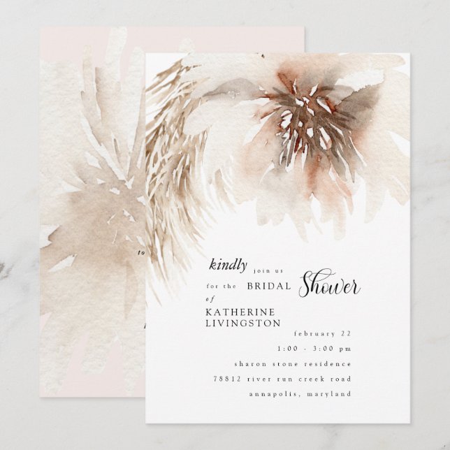 Fall Neutral Pampas Floral Bridal Shower  Invitation (Front/Back)