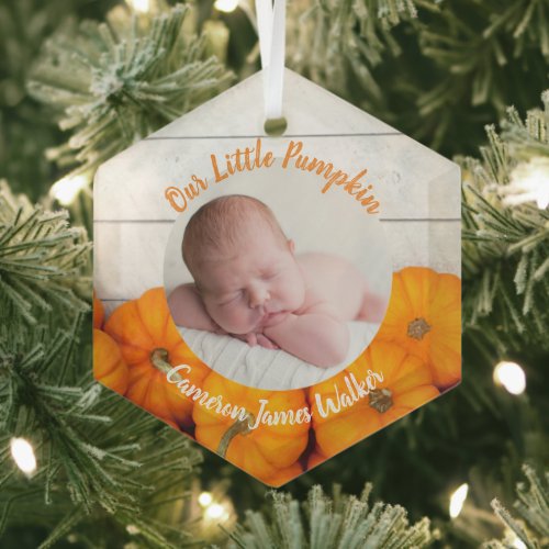 Fall Newborn Photo Baby Our Little Pumpkin Cute Glass Ornament