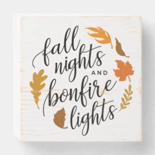 Fall Nights and Bonfire Lights Autumn Farmhouse Wooden Box Sign