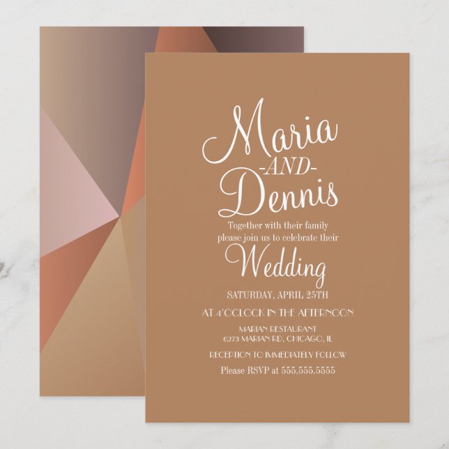 Fall Nuetral Modern Geometrical Brown Wedding Invitation (Front/Back)