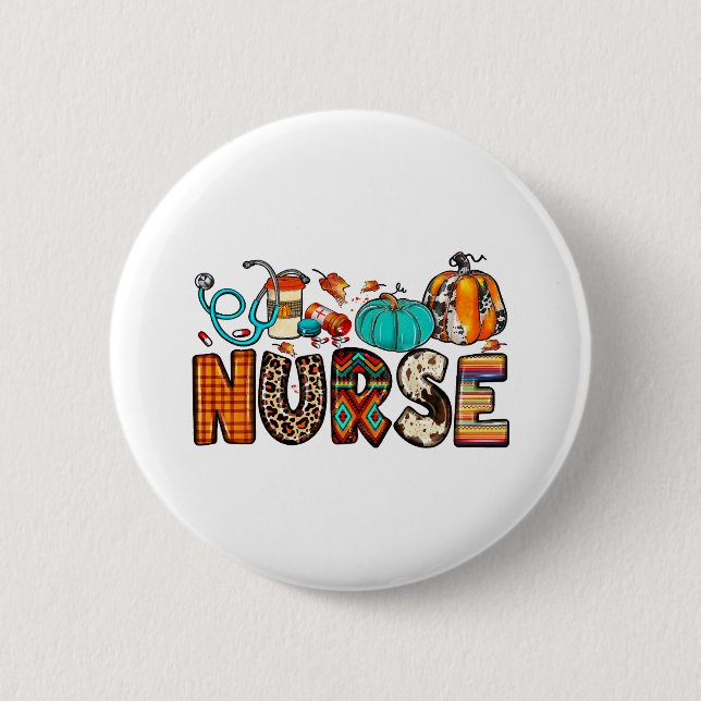 Fall Nurse Leopard Cowhide Pumpkin Fall 744 Button (Front)