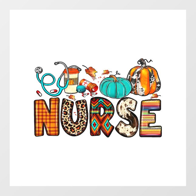 Fall Nurse Leopard Cowhide Pumpkin Fall 744 Wall Decal (Front)