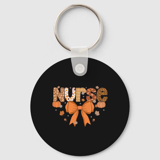 Fall Nurse Shirt Women Pumpkin Season Autumn Thank Keychain (Front)