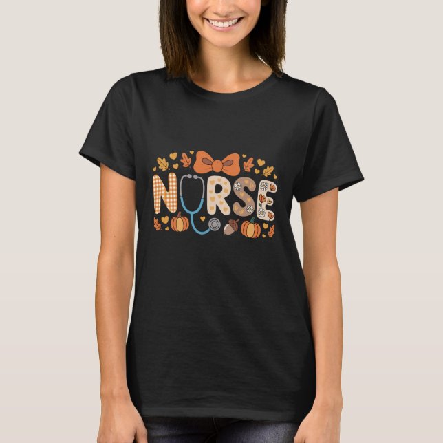 Fall Nurse Shirts for Women Pumpkin Autumn Nurse L (Front)