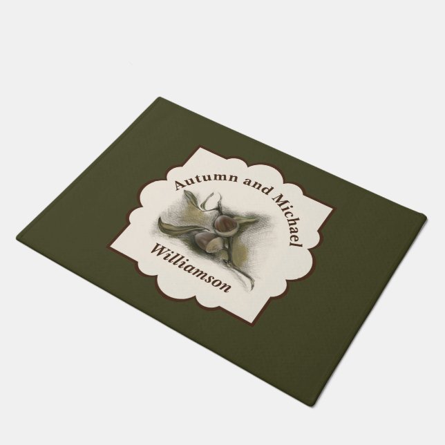 Fall Oak Leaf and Acorn Personalized Doormat (Angled)