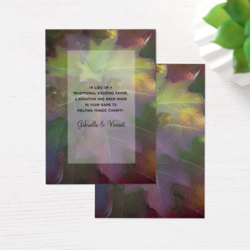 Fall Oak Leaf Hydrangea Wedding Charity Favor Card