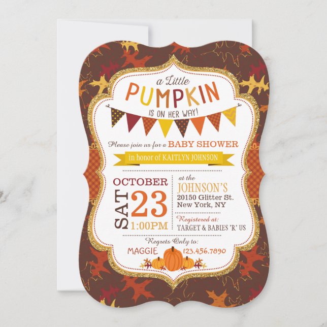 Fall Oak Leaves and Pumpkins Baby Shower Invite (Front)