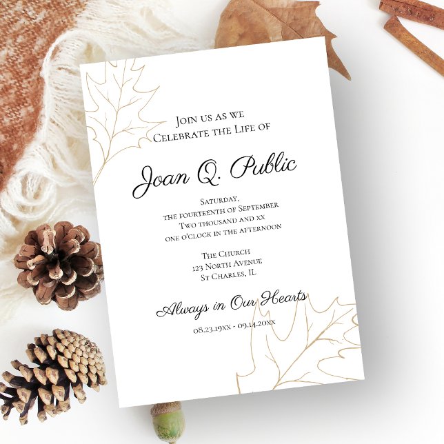 Fall Oak Leaves Celebration of Life Memorial Invitation (Creator Uploaded)