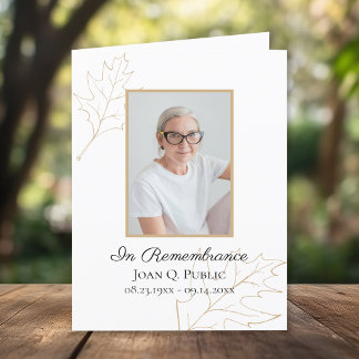 Fall Oak Leaves Funeral Wake Memorial Sympathy Thank You Card