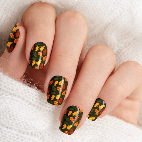 Fall Oak Leaves On Green Autumn Nail Wraps