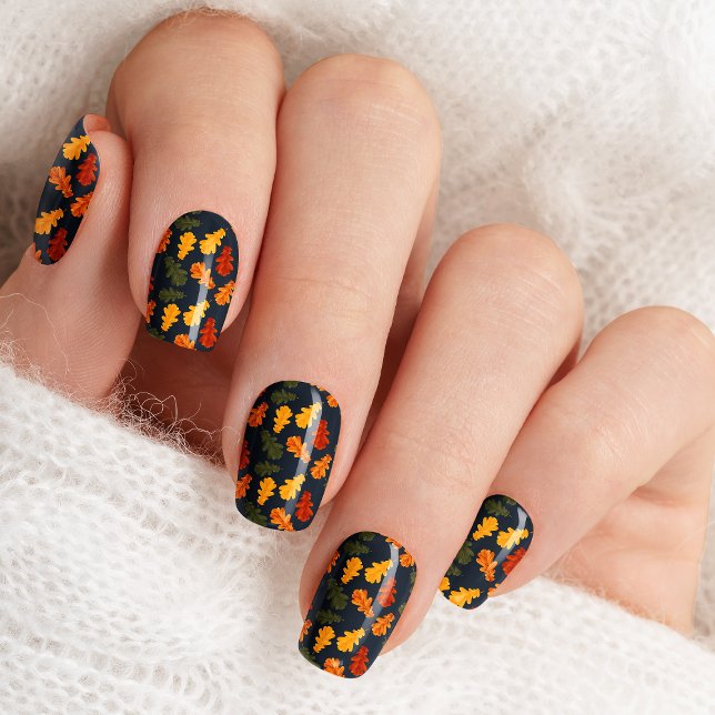 Fall Oak Leaves on Navy Autumn Nail Wraps (Creator Uploaded)