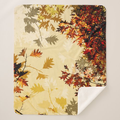 Fall Oak Leaves Orange Red Yellow Sherpa Blanket