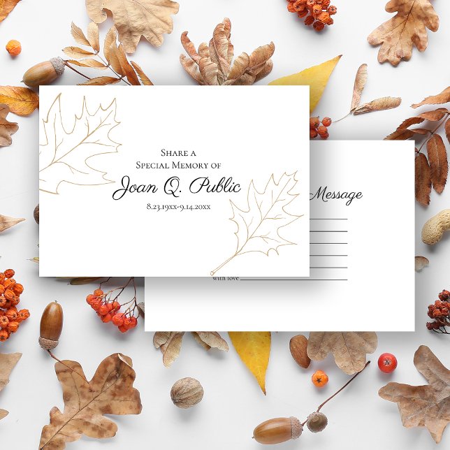 Fall Oak Leaves Share a Memory Funeral  Note Card (Creator Uploaded)