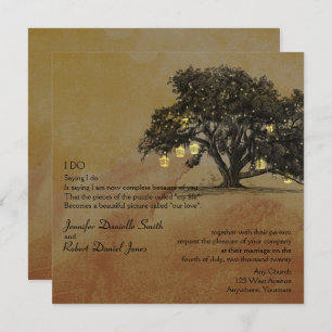 Fall Oak Tree and Lantern Wedding Invitation
