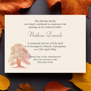 Fall Oak Tree Funeral Announcement Card