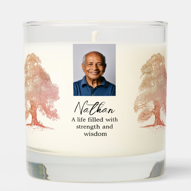 Fall Oak tree In Loving Memory Photo Scented Candle (Front)