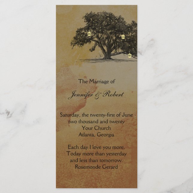 Fall Oak Tree Lantern Wedding Program (Front)