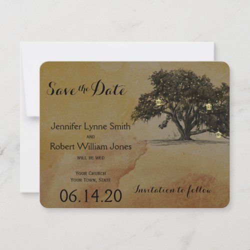 Fall Oak Tree Lantern Wedding Save the Date