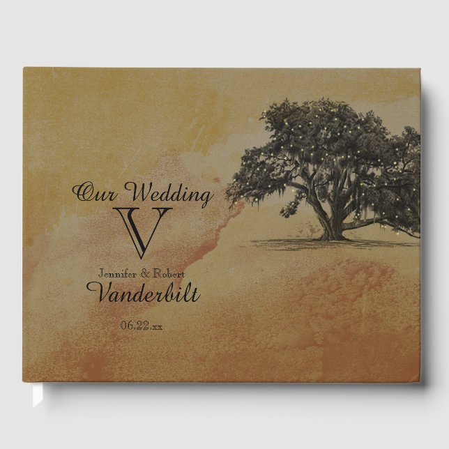 Fall Oak Tree String Lights Wedding Guest Book (Front)