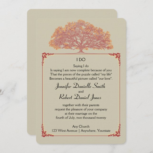 Fall Oak Tree Wedding Invitation (Front/Back)