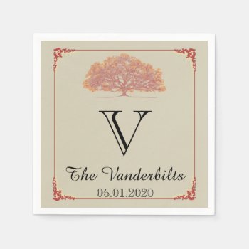 Fall Oak Tree Wedding Napkin by NoteableExpressions at Zazzle