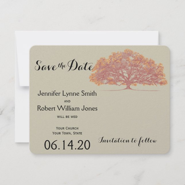 Fall Oak Tree Wedding Save the Date (Front)