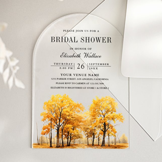 Fall Oak Trees Bridal Shower Acrylic Invitations (Creator Uploaded)