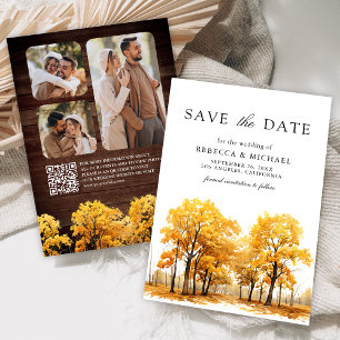 Fall Oak Trees Photo QR Code Wedding Save The Date