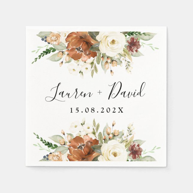Fall Ochre floral Wedding Napkins (Front)