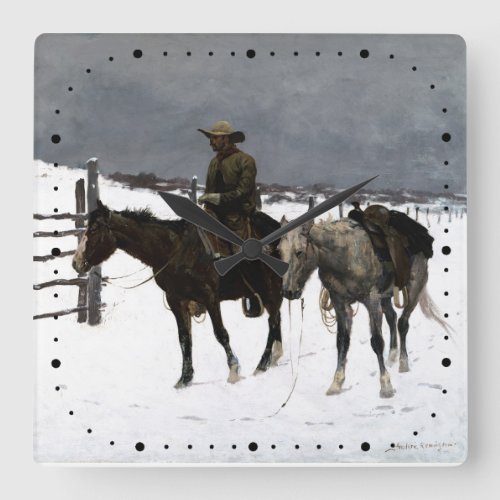 Fall of The Cowboy Frederic Remington 1895 Western Square Wall Clock