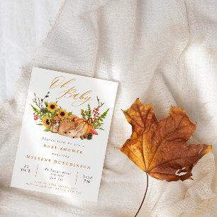 Fall Oh Baby Deer Pumpkin & Sunflower Baby Shower Invitation