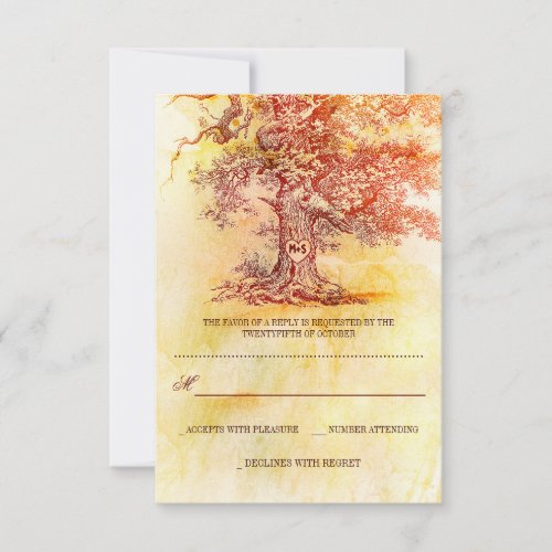fall old tree rustic wedding RSVP cards