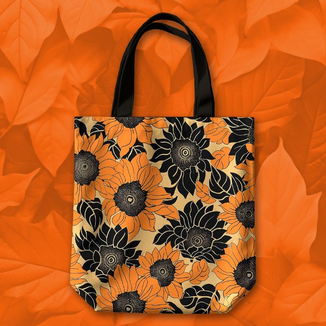 Fall Orange and Black Dahlia Floral Tote Bag (Creator Uploaded)
