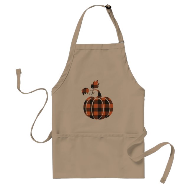 Fall Orange And Black Plaid Autumn Pumpkin Adult Apron (Front)