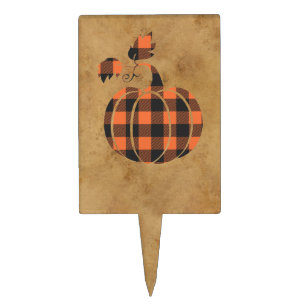 Fall Orange And Black Plaid Autumn Pumpkin Cake Topper