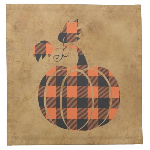 Fall Orange And Black Plaid Autumn Pumpkin Cloth Napkin