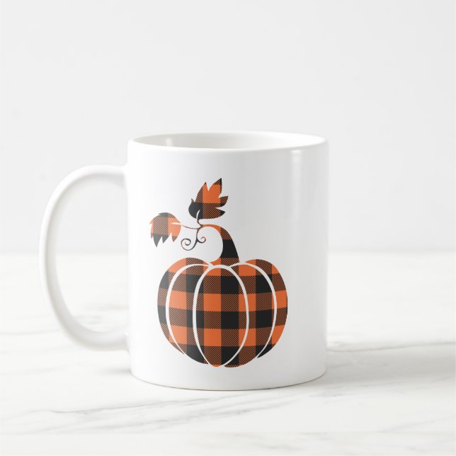 Fall Orange And Black Plaid Autumn Pumpkin Coffee Mug (Left)