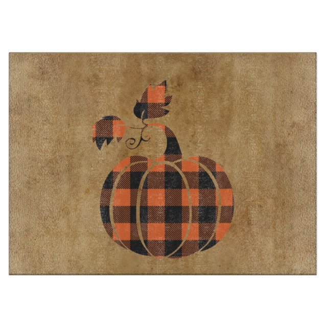 Fall Orange And Black Plaid Autumn Pumpkin Cutting Board (Front)