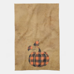 Fall Orange And Black Plaid Autumn Pumpkin Kitchen Towel