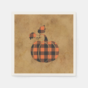 Fall Orange And Black Plaid Autumn Pumpkin Napkins