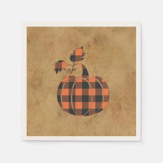 Fall Orange And Black Plaid Autumn Pumpkin Napkins (Front)