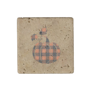 Fall Orange And Black Plaid Autumn Pumpkin Stone Magnet