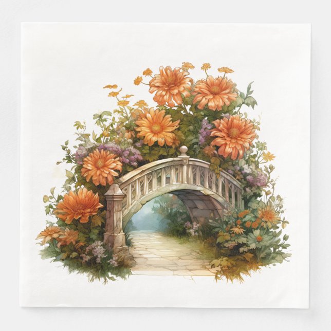 FALL ORANGE ASTER FLOWERS IN SCENES PAPER DINNER NAPKINS (Front)